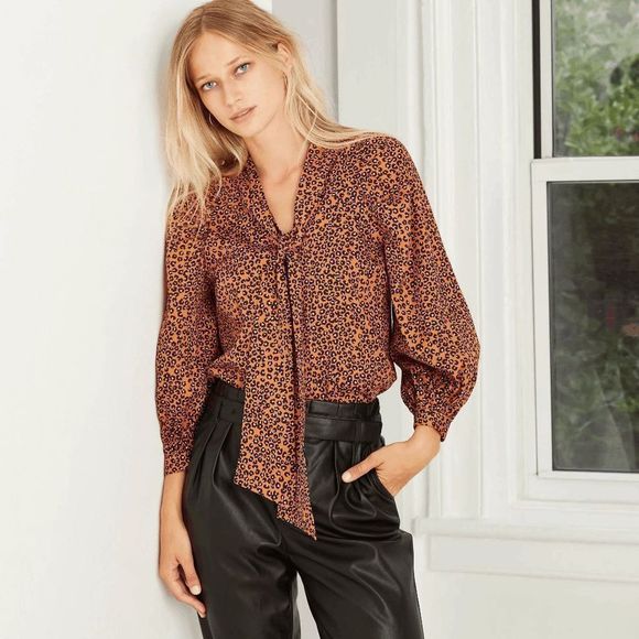 Who What Wear Tops - Who What Wear Tie Front Top Cheetah Print Blouse Womens Size Large